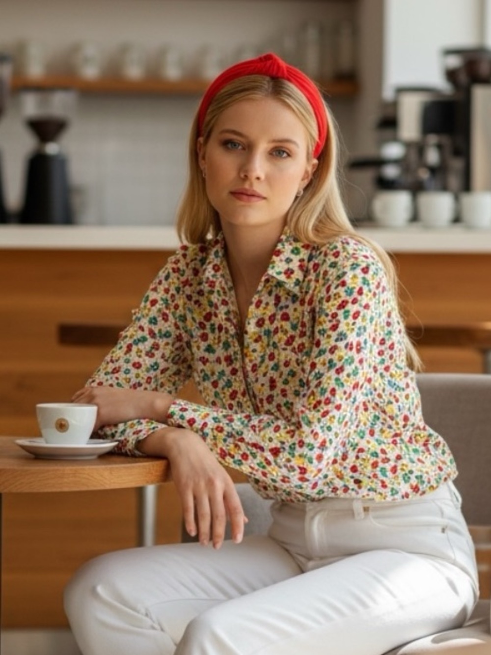 J. Crew Mercantile XS Floral Open V-Neck LS Blouse
